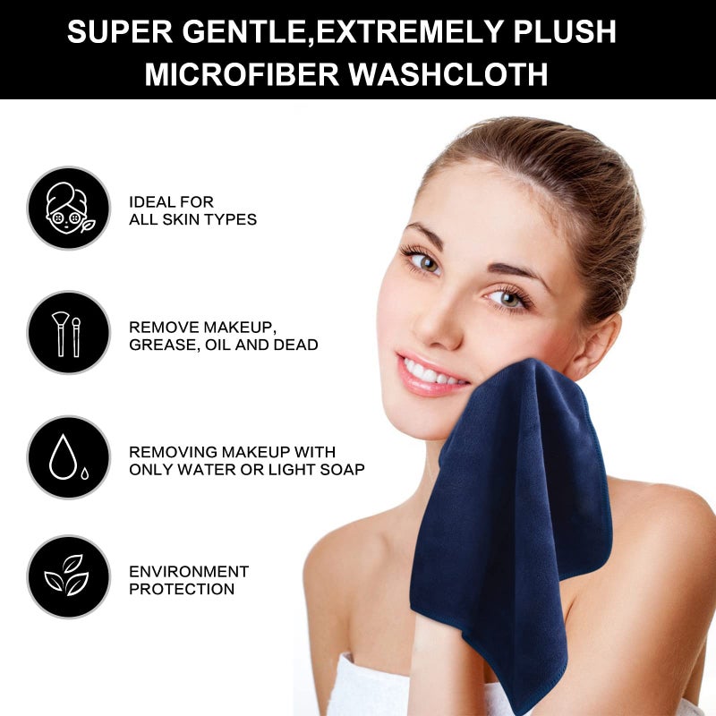 SINLAND Microfiber Facial Cloths Fast Drying Washcloth 12inch x 12inch (6pack, Navy Blue) - Image 2